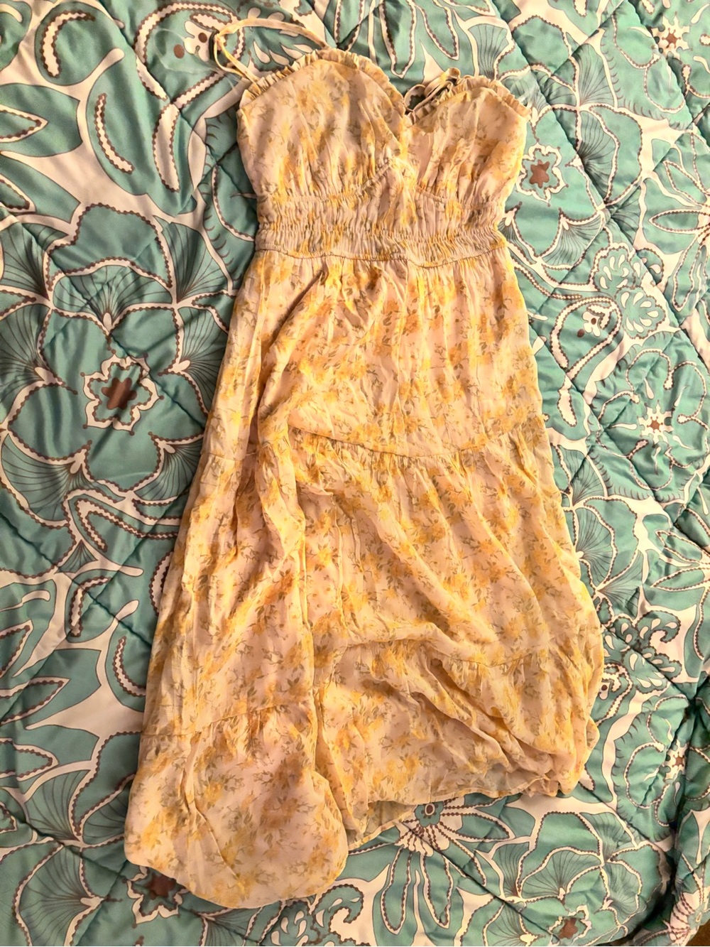Yellow Floral Summer Sundress with Smocked Waist